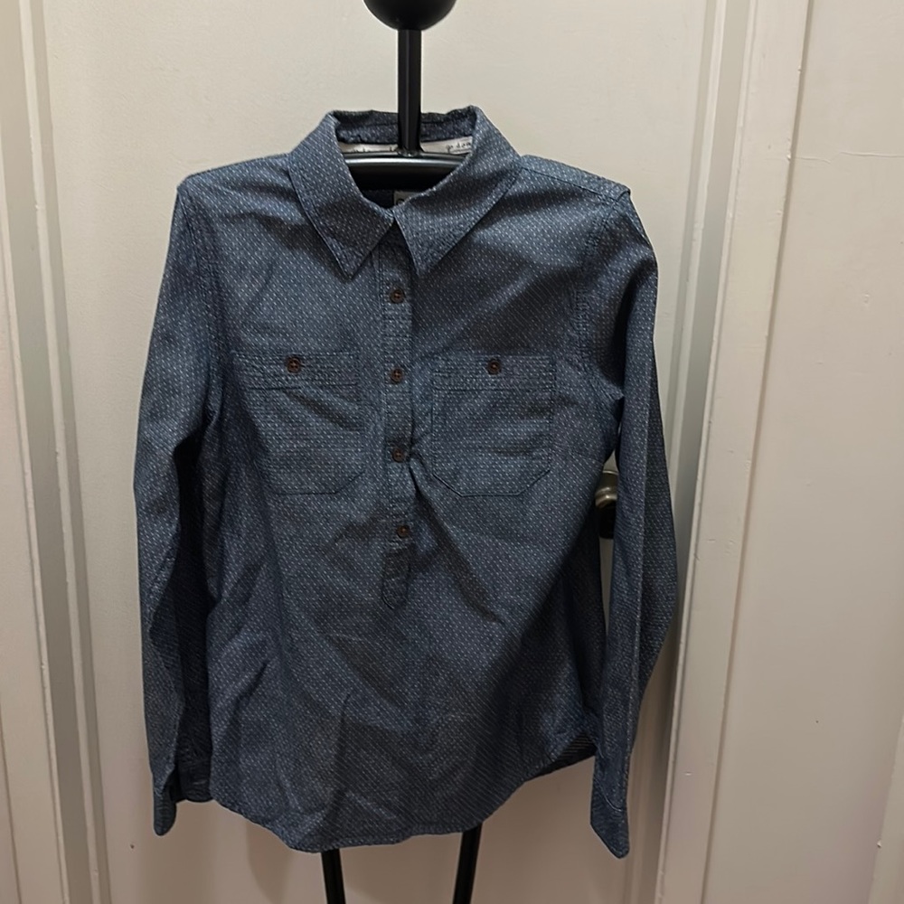 TOMS small denim dotted button down shirt